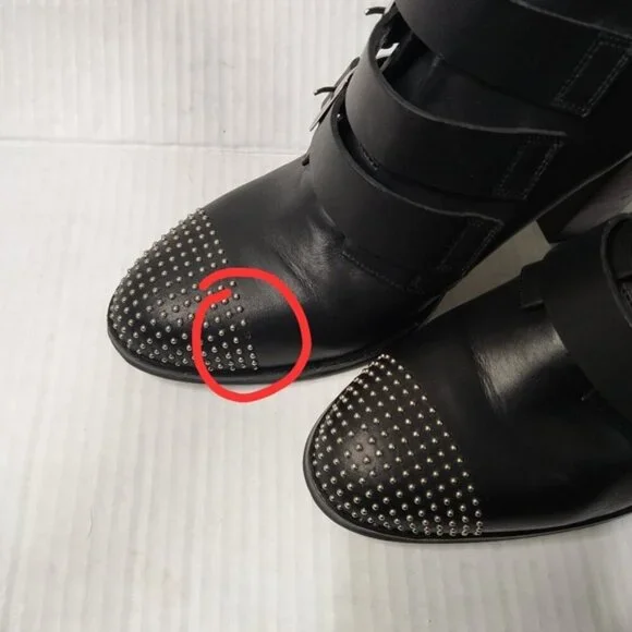 L'Intervalle Black Leather Strap Studded Heeled Boots sz 40 - Picture 8 of 15